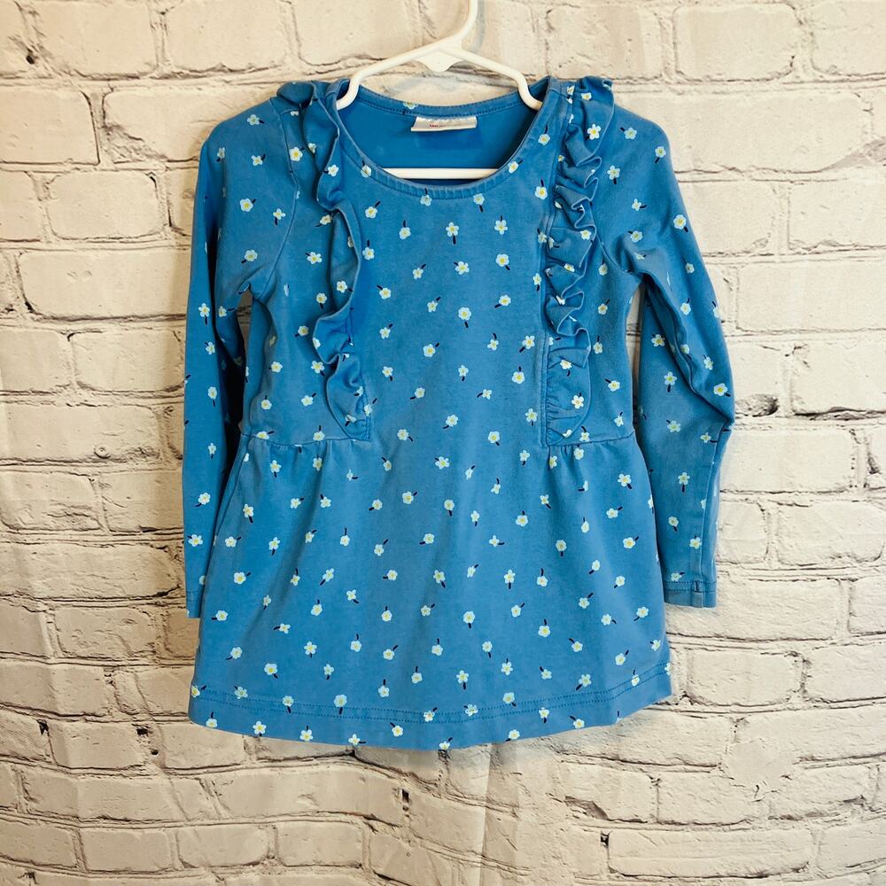 Hanna Andersson Girls 4/100 cm Blue Floral Ruffle Prairie Top Long Sleeve PLAY